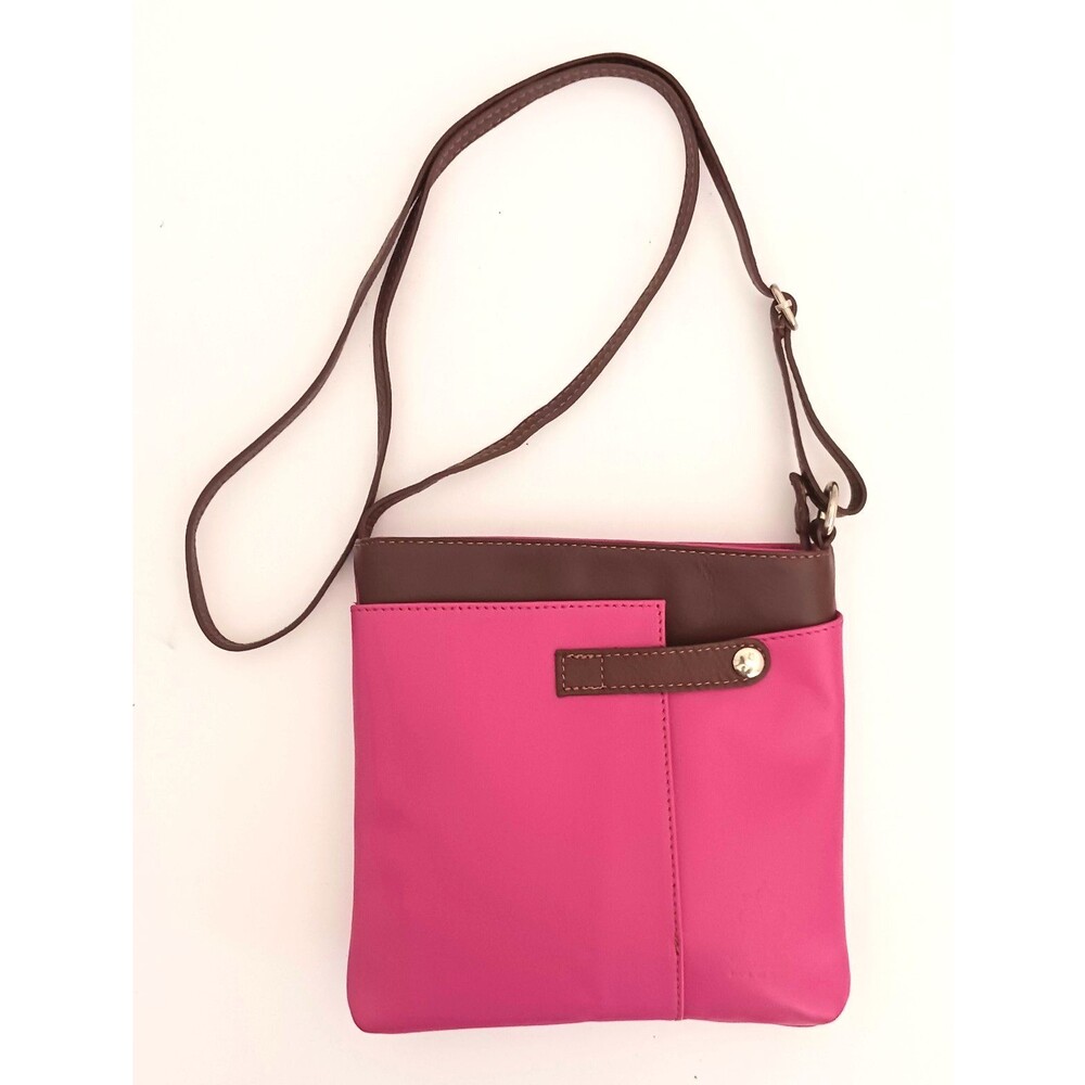 Vera Pelle Italian Leather Crossbody Bag Hot Pink/Brown
